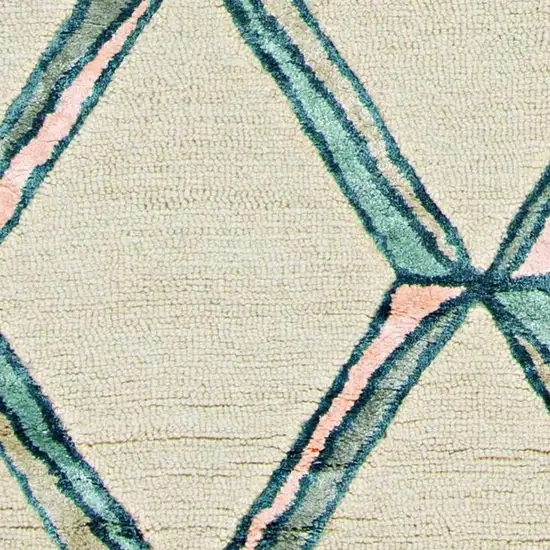8' Cream And Aqua Wool Geometric Hand Tufted Runner Rug Photo 5