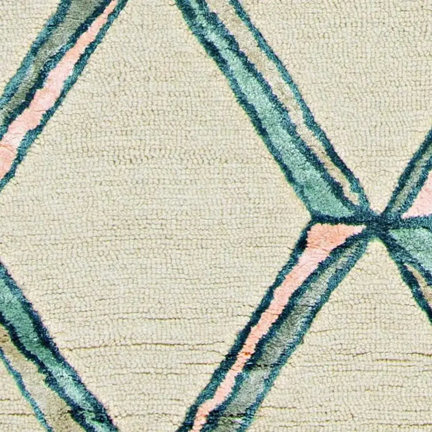 8' Cream And Aqua Wool Geometric Hand Tufted Runner Rug Photo 5