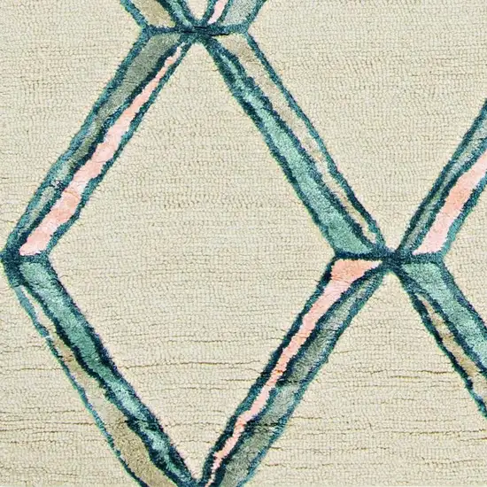 8' Cream And Aqua Wool Geometric Hand Tufted Runner Rug Photo 6