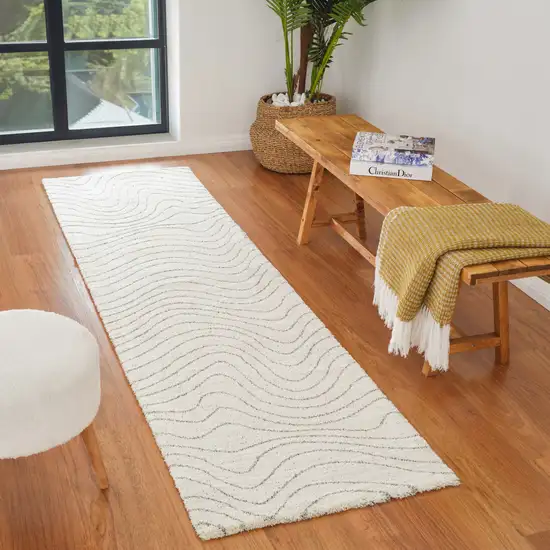 8' Cream and Beige Abstract Non Skid Runner Rug Photo 3