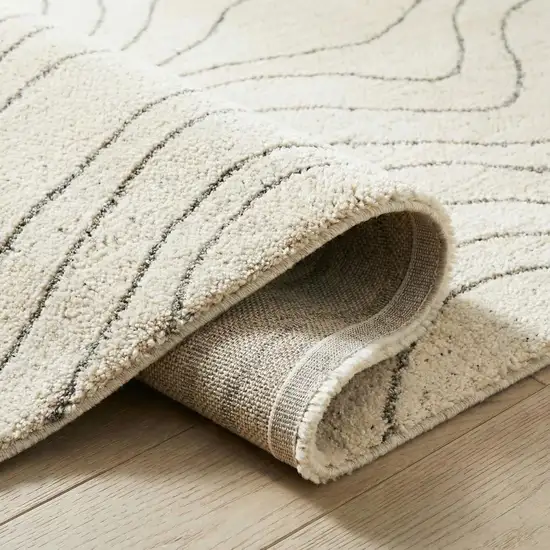 8' Cream and Beige Abstract Non Skid Runner Rug Photo 5