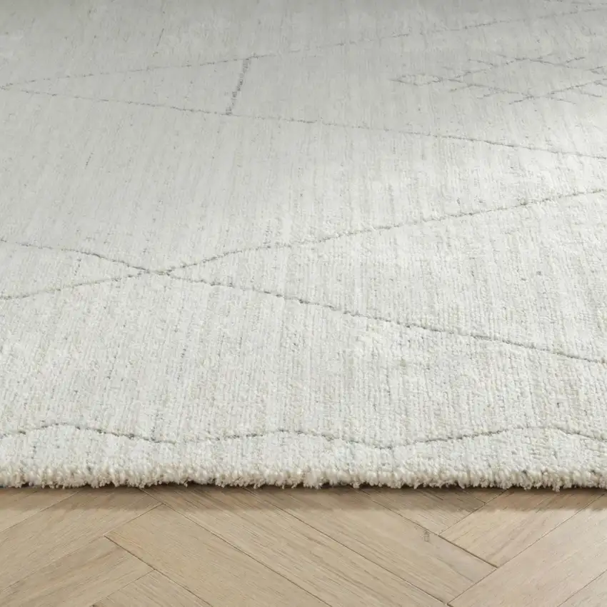 8' Cream and Beige Abstract Non Skid Runner Rug Photo 4
