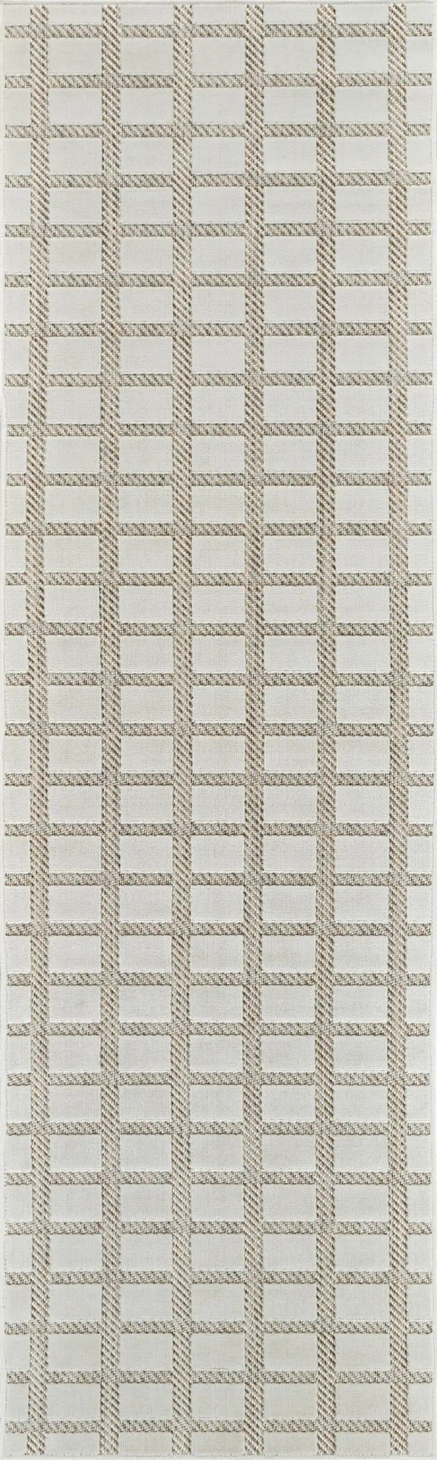 8' Cream and Beige Geometric Distressed Indoor Outdoor Runner Rug Photo 4