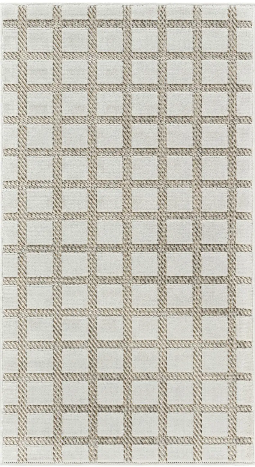 8' Cream and Beige Geometric Distressed Indoor Outdoor Runner Rug Photo 2