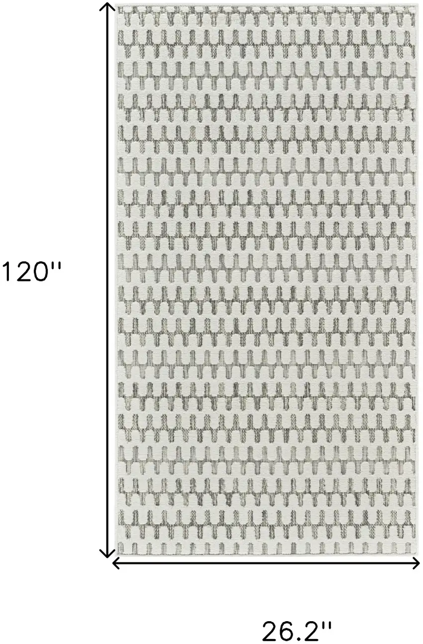 10' Cream and Beige Geometric Distressed Indoor Outdoor Runner Rug Photo 3