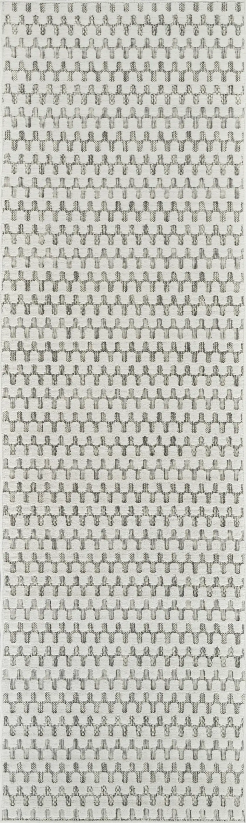 10' Cream and Beige Geometric Distressed Indoor Outdoor Runner Rug Photo 4