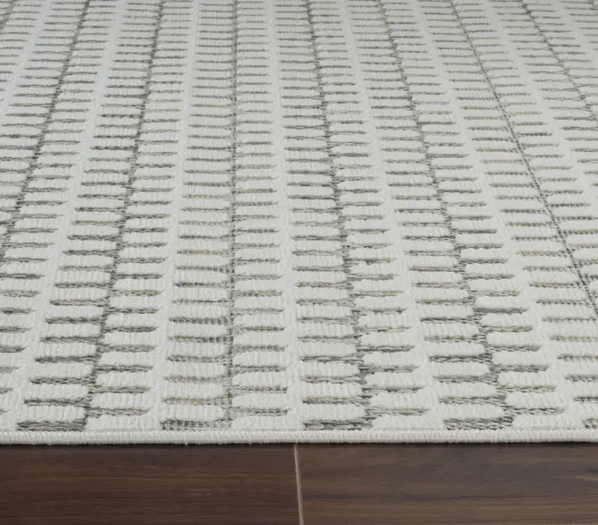 8' Cream and Beige Geometric Distressed Indoor Outdoor Runner Rug Photo 5
