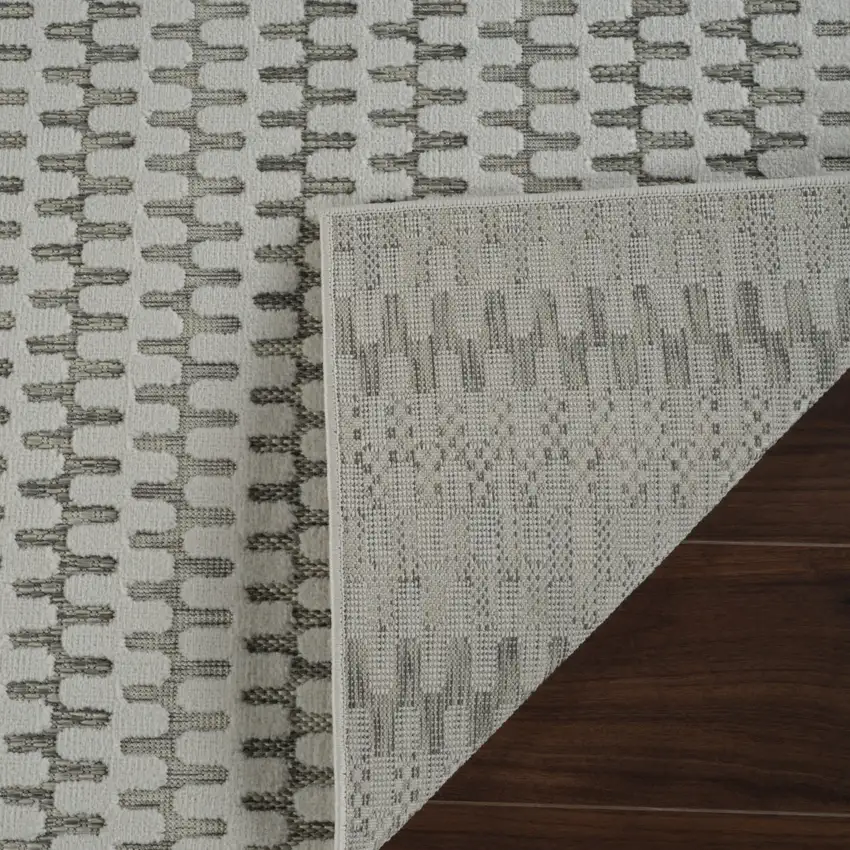 8' Cream and Beige Geometric Distressed Indoor Outdoor Runner Rug Photo 4