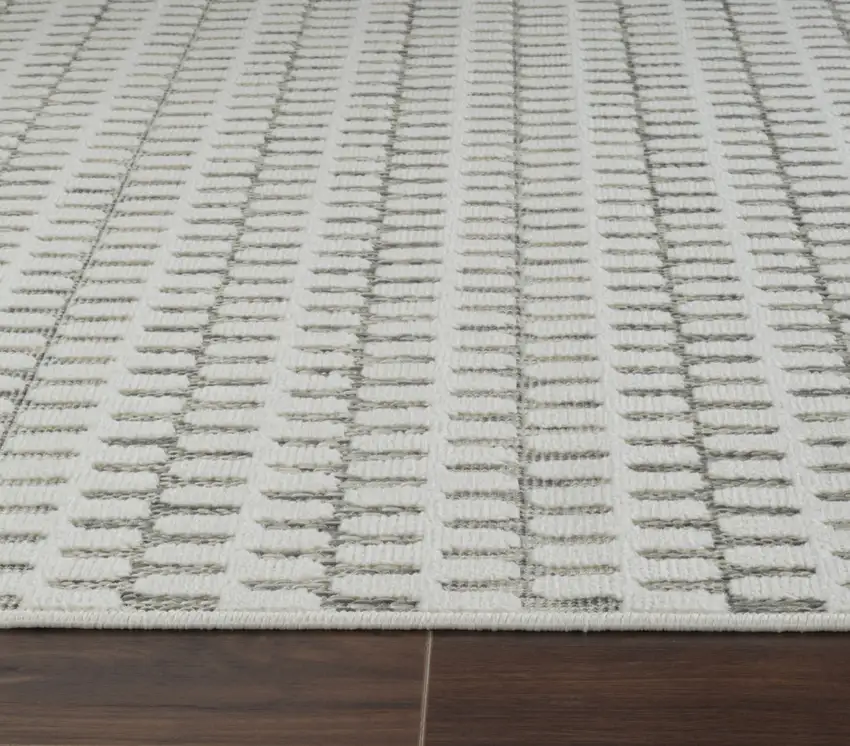 8' Cream and Beige Geometric Distressed Indoor Outdoor Runner Rug Photo 6
