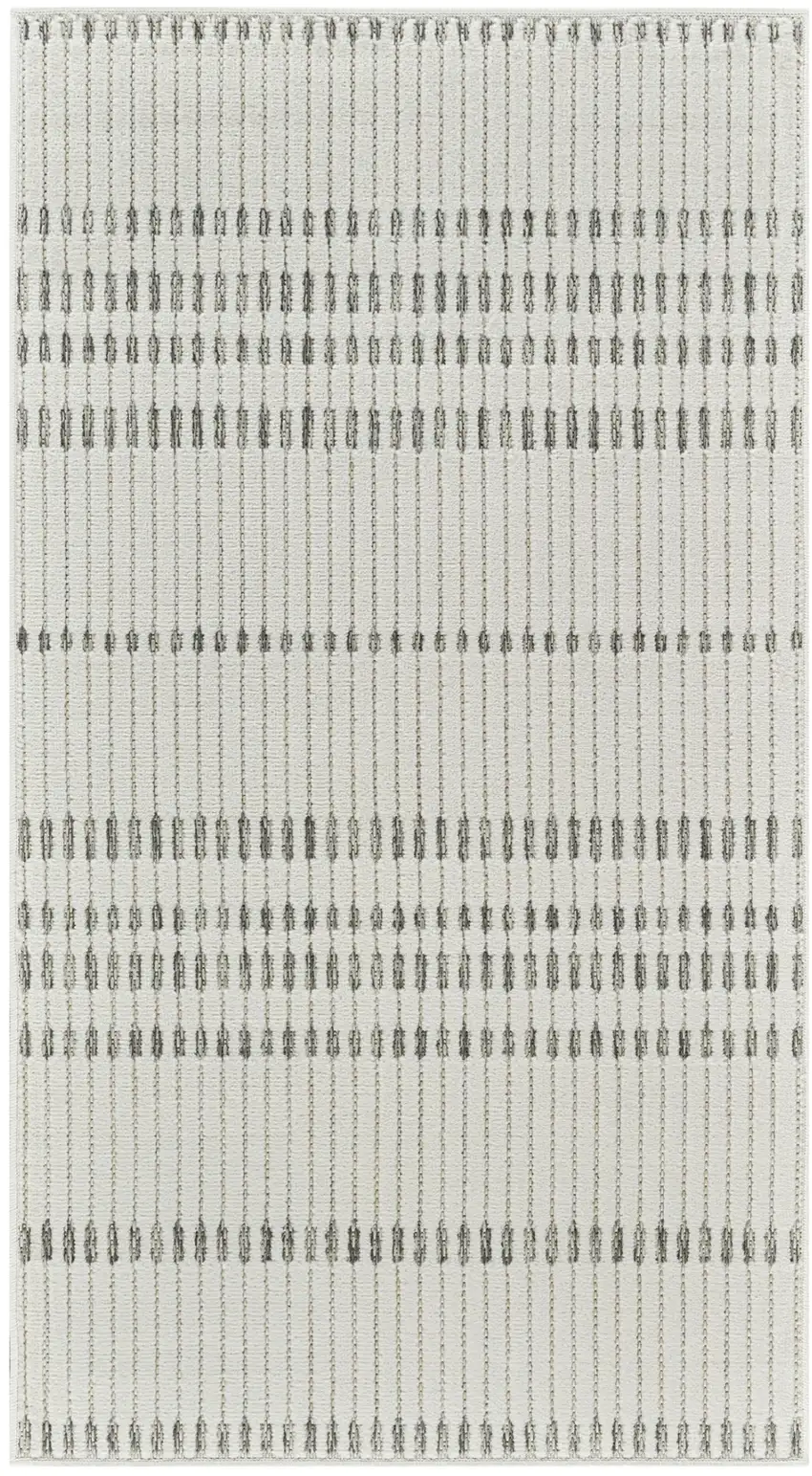 10' Cream and Beige Striped Distressed Indoor Outdoor Runner Rug Photo 2