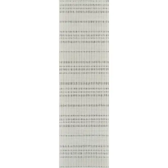 10' Cream and Beige Striped Distressed Indoor Outdoor Runner Rug Photo 4
