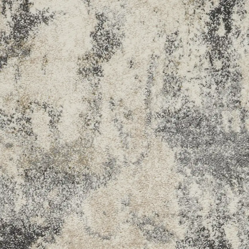 8' Cream and Gray Abstract Distressed Runner Rug Photo 4