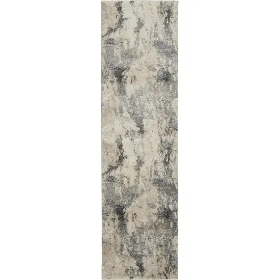 8' Cream and Gray Abstract Distressed Runner Rug Photo 8