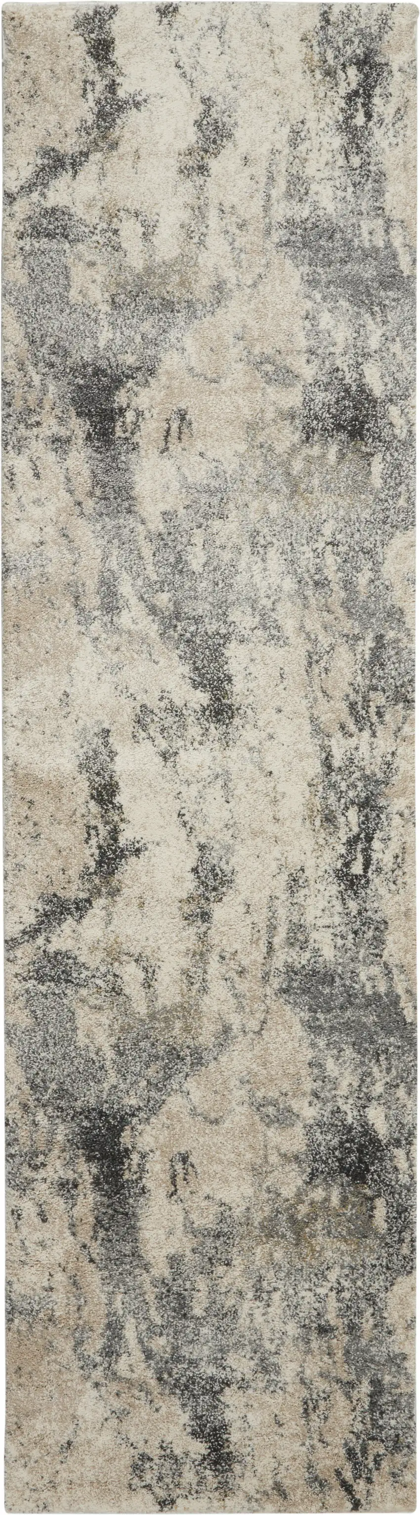 8' Cream and Gray Abstract Distressed Runner Rug Photo 8