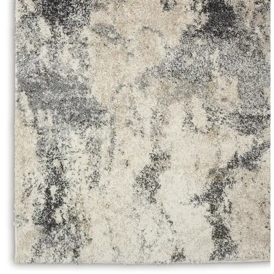 8' Cream and Gray Abstract Distressed Runner Rug Photo 6