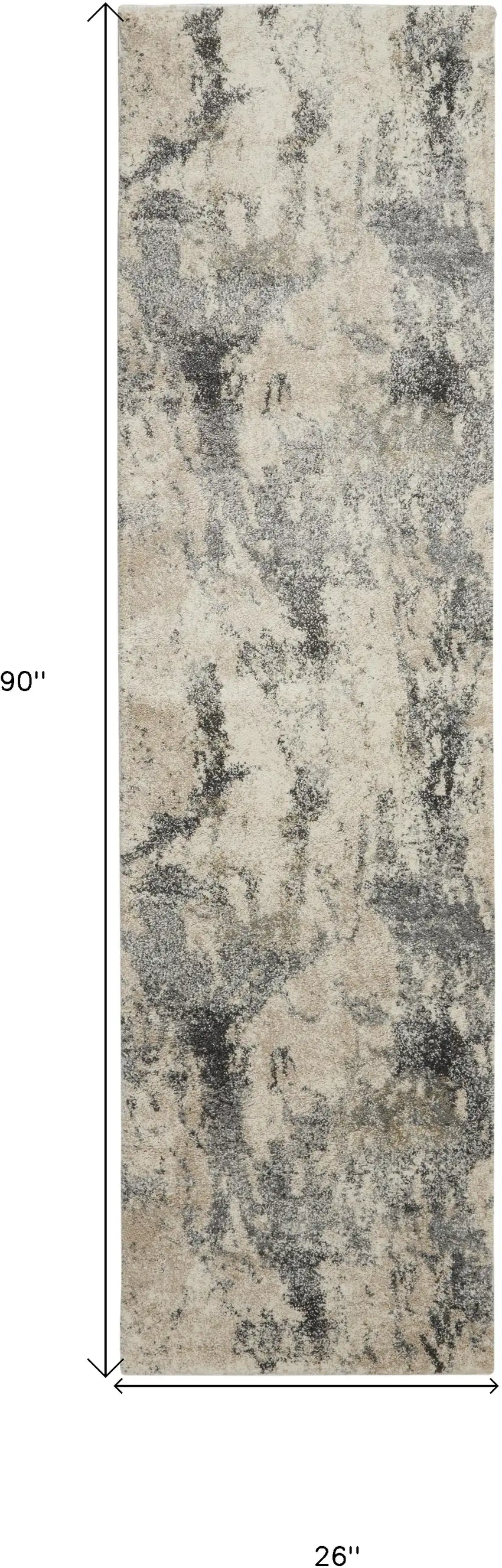 8' Cream and Gray Abstract Distressed Runner Rug Photo 3