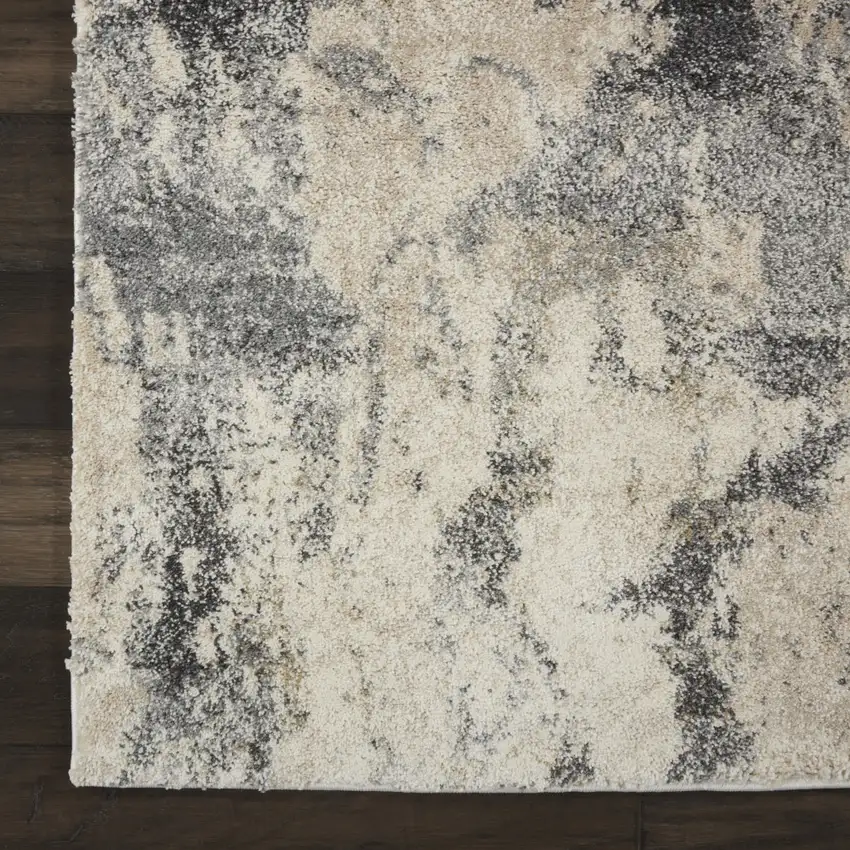 8' Cream and Gray Abstract Distressed Runner Rug Photo 9