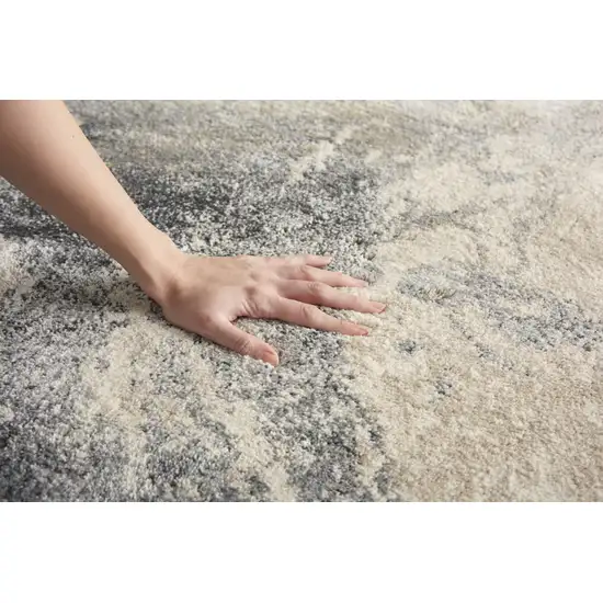 8' Cream and Gray Abstract Distressed Runner Rug Photo 7