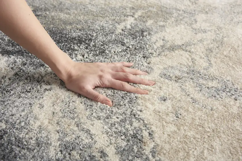 8' Cream and Gray Abstract Distressed Runner Rug Photo 7