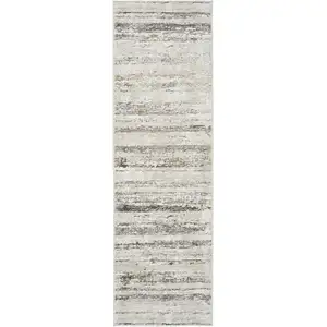 Photo of 8' Cream and Gray Abstract Non Skid Runner Rug
