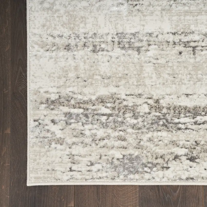 8' Cream and Gray Abstract Non Skid Runner Rug Photo 4