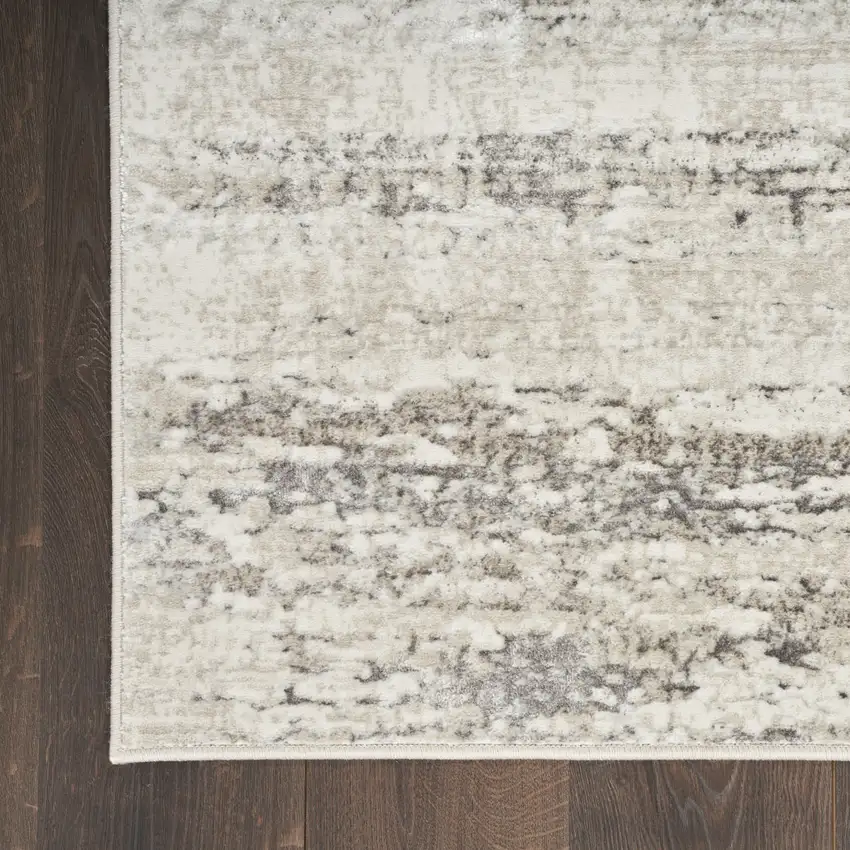 8' Cream and Gray Abstract Non Skid Runner Rug Photo 8