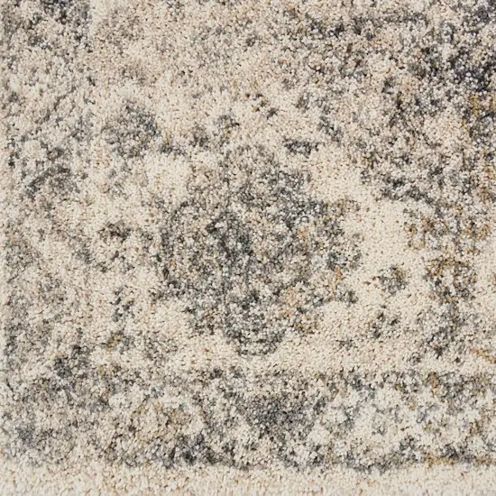 8' Cream and Gray Floral Distressed Runner Rug Photo 4