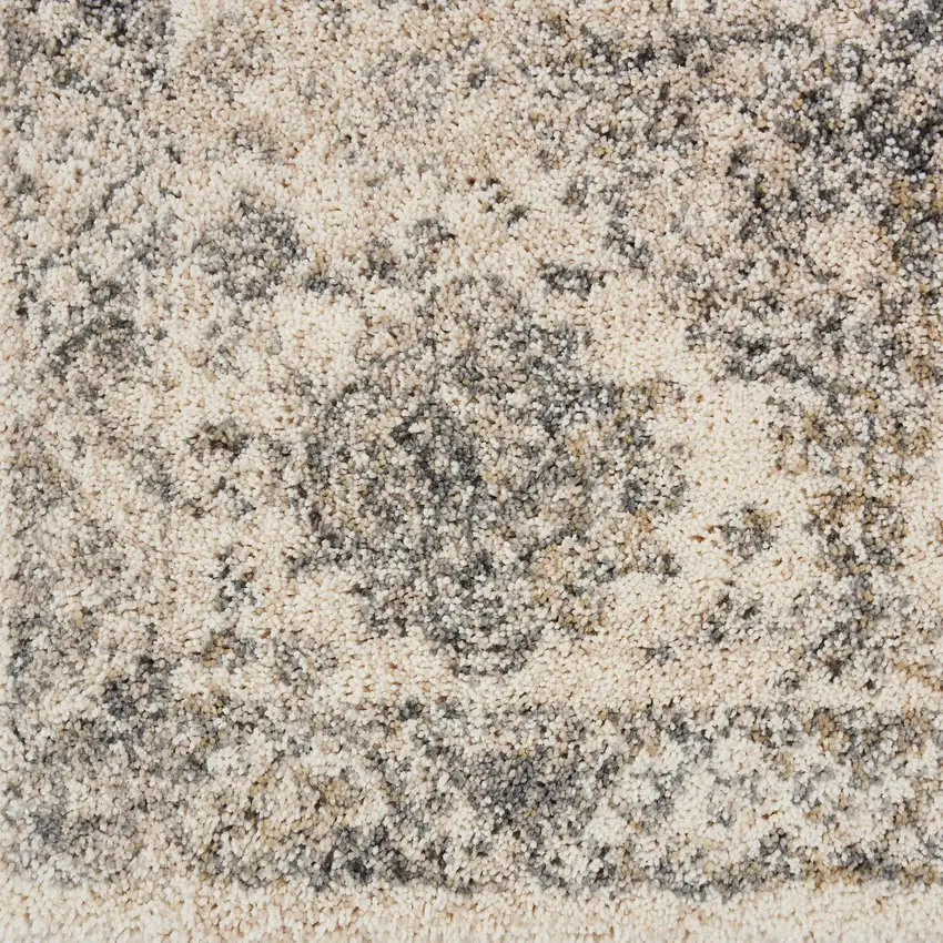 8' Cream and Gray Floral Distressed Runner Rug Photo 4