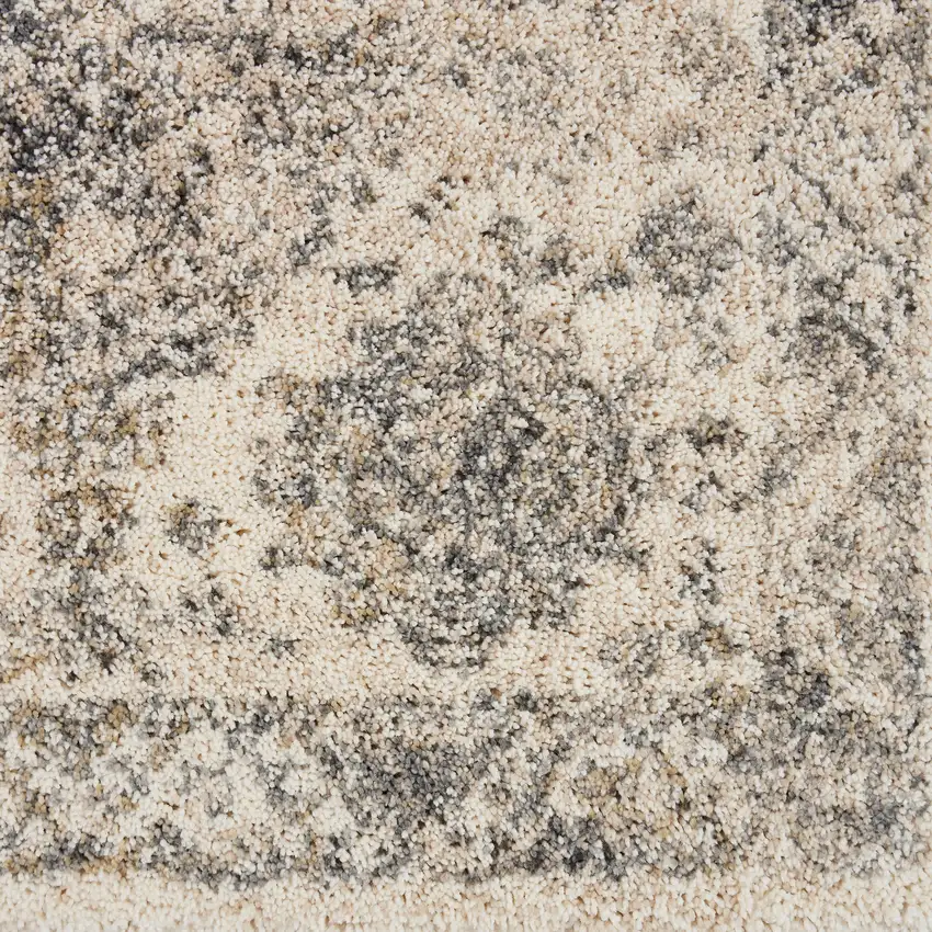 8' Cream and Gray Floral Distressed Runner Rug Photo 3