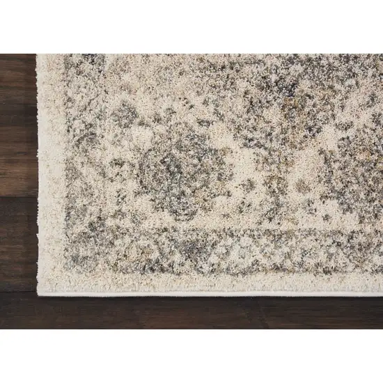 8' Cream and Gray Floral Distressed Runner Rug Photo 8