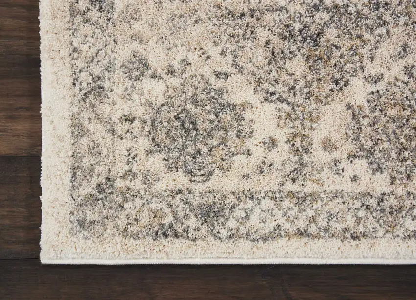 8' Cream and Gray Floral Distressed Runner Rug Photo 8