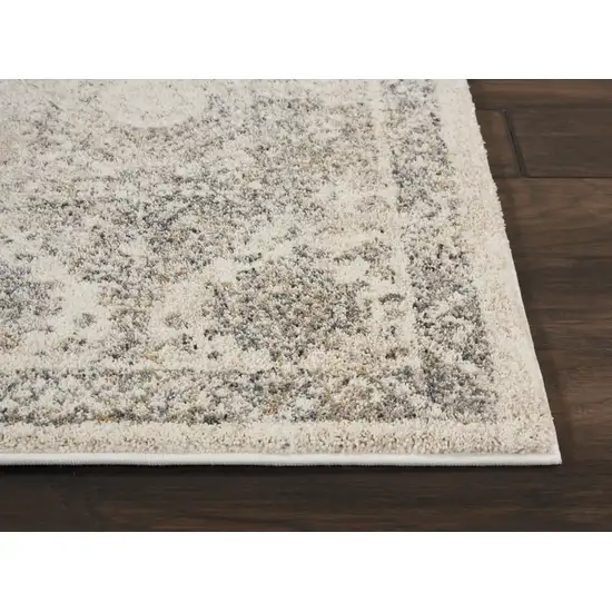 8' Cream and Gray Floral Distressed Runner Rug Photo 7