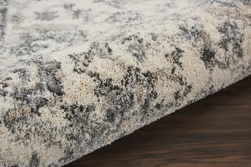 8' Cream and Gray Floral Distressed Runner Rug Photo 9