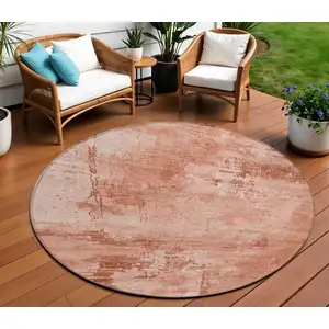 Photo of 8' Crimson And Ivory Round Abstract Washable Indoor Outdoor Area Rug