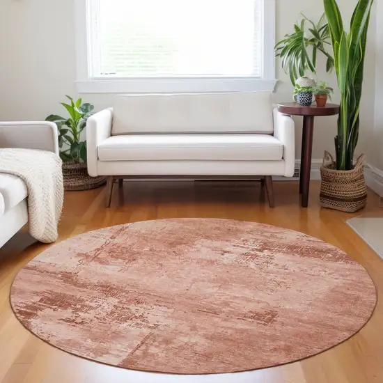8' Crimson And Ivory Round Abstract Washable Indoor Outdoor Area Rug Photo 8