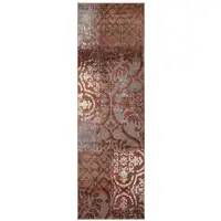 Photo of 10' Damask Distressed Stain Resistant Runner Rug