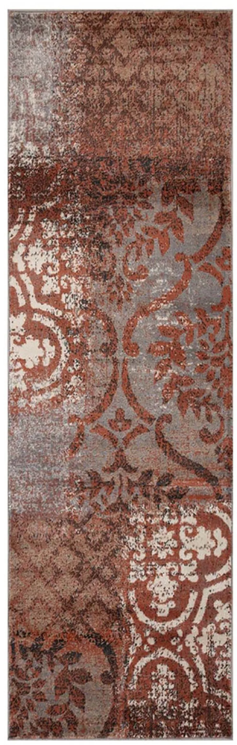 10' Damask Distressed Stain Resistant Runner Rug Photo 1