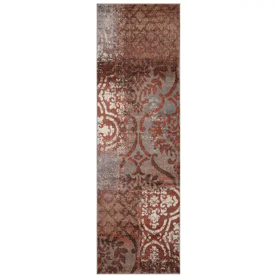 10' Damask Distressed Stain Resistant Runner Rug Photo 1