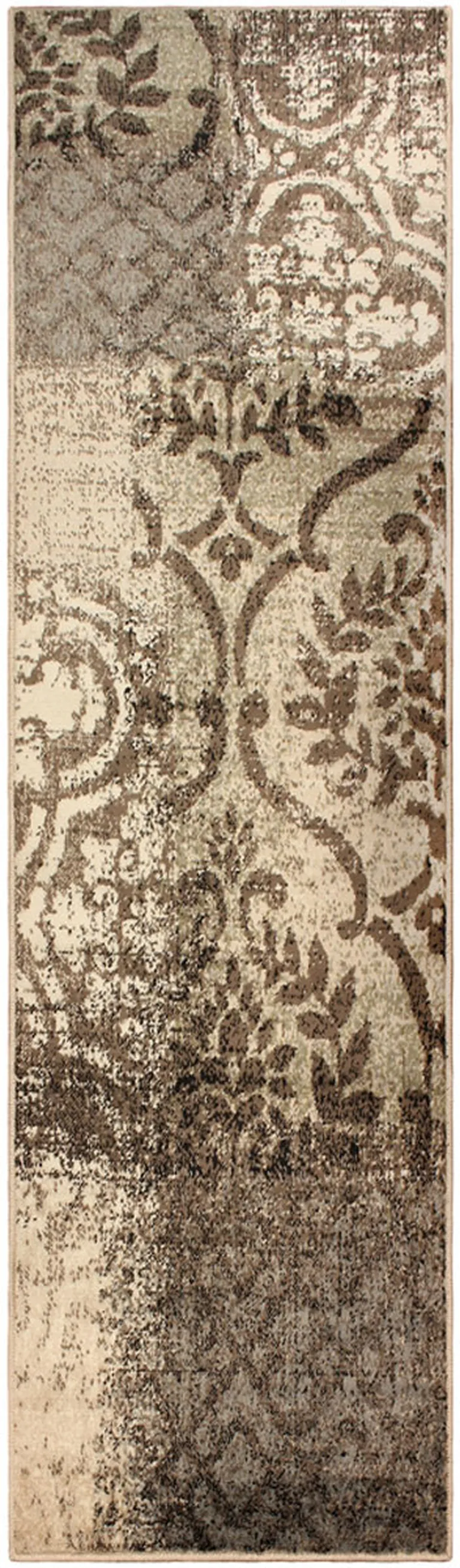 8' Damask Distressed Stain Resistant Runner Rug Photo 2