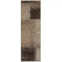 Photo of 8' Damask Distressed Stain Resistant Runner Rug