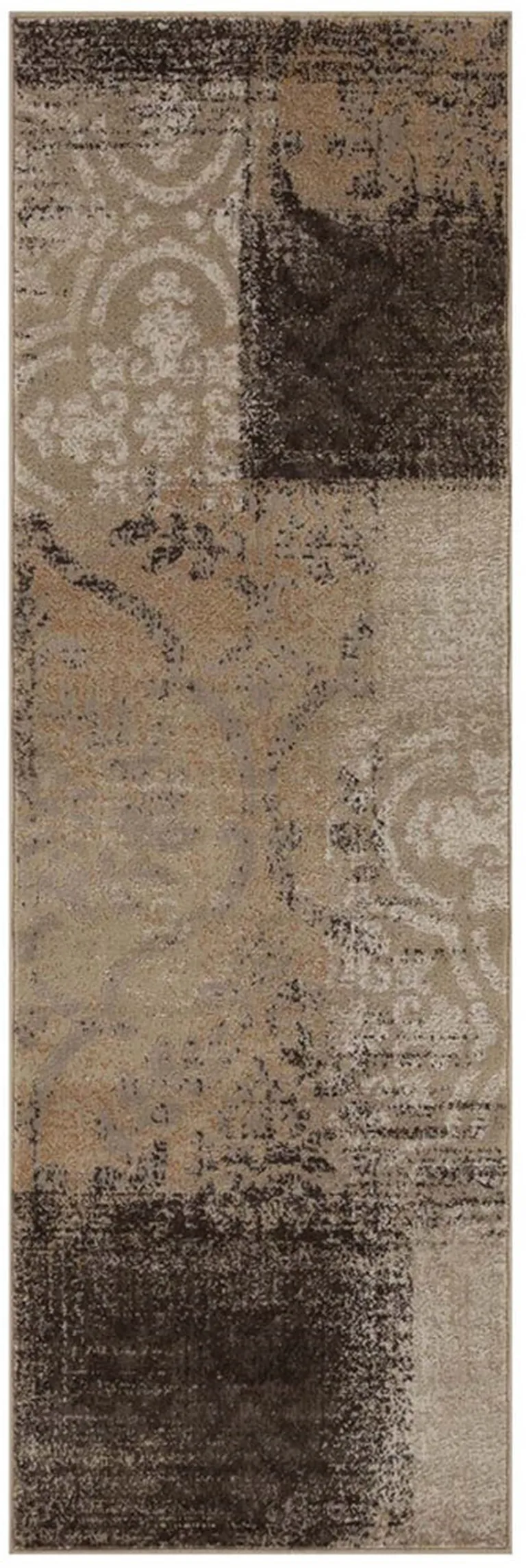 8' Damask Distressed Stain Resistant Runner Rug Photo 2