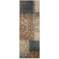 Photo of 8' Damask Distressed Stain Resistant Runner Rug