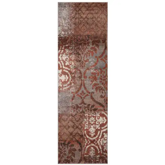 8' Damask Distressed Stain Resistant Runner Rug Photo 1