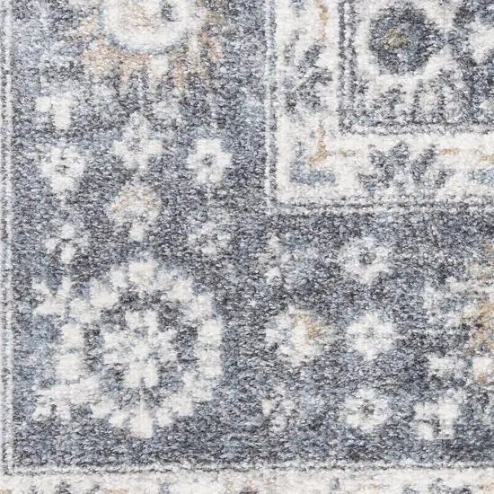 6' Dark Blue And Ivory Floral Distressed Runner Rug Photo 2