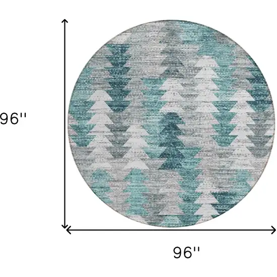 8' Dark Blue Aqua And Gray Round Geometric Washable Indoor Outdoor Area Rug Photo 3