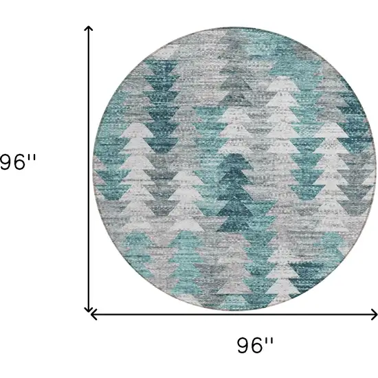 8' Dark Blue Aqua And Gray Round Geometric Washable Indoor Outdoor Area Rug Photo 3