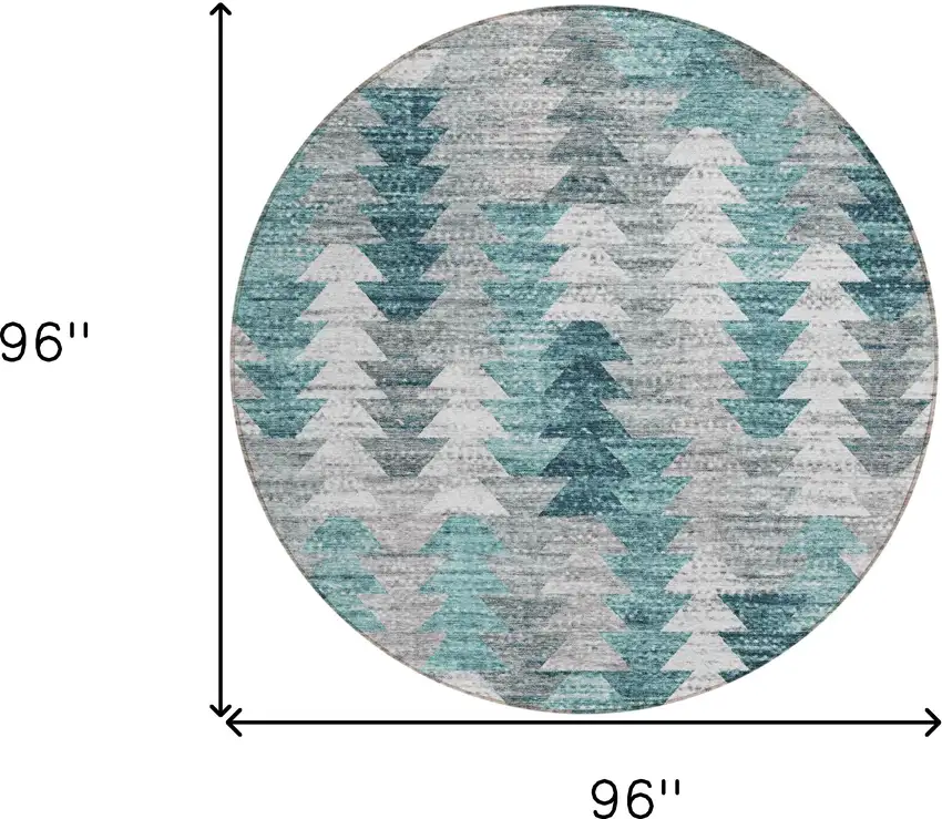 8' Dark Blue Aqua And Gray Round Geometric Washable Indoor Outdoor Area Rug Photo 3
