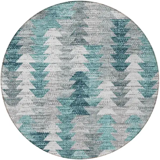 8' Dark Blue Aqua And Gray Round Geometric Washable Indoor Outdoor Area Rug Photo 5