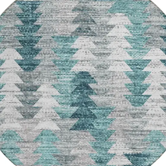 8' Dark Blue Aqua And Gray Round Geometric Washable Indoor Outdoor Area Rug Photo 4