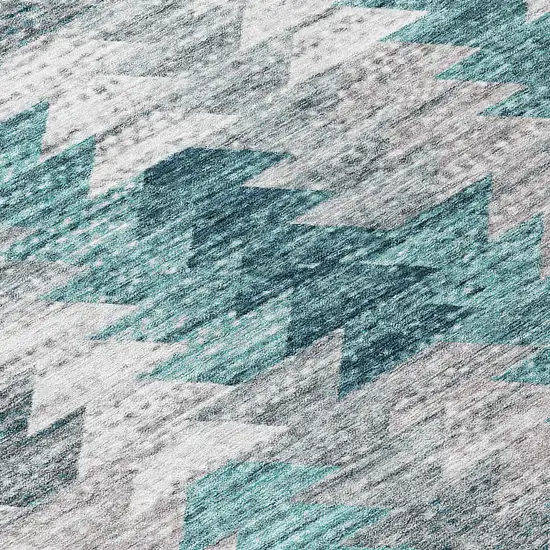 8' Dark Blue Aqua And Gray Round Geometric Washable Indoor Outdoor Area Rug Photo 8